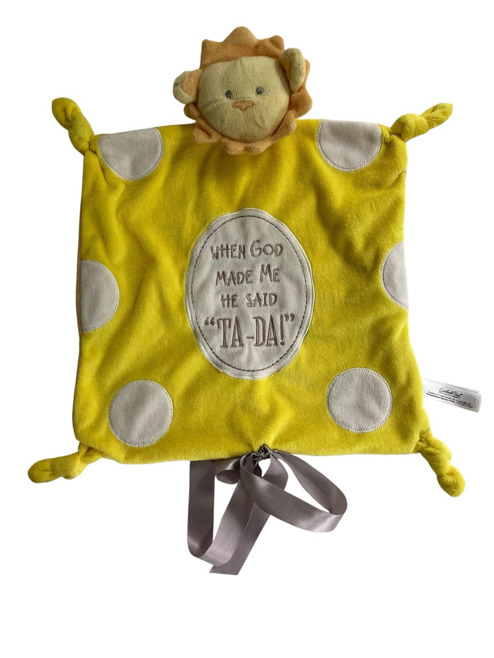 Grasslands Road‎ Lion 12" Lovey Security Blanket When God Made Me Yellow Knotted